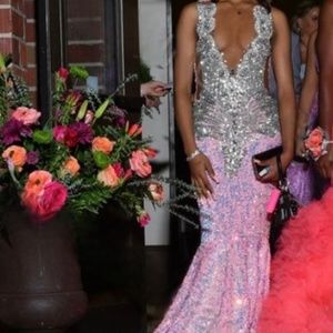 CUSTOM Luxurious Rhinestone Beaded Prom Dress S(4)
